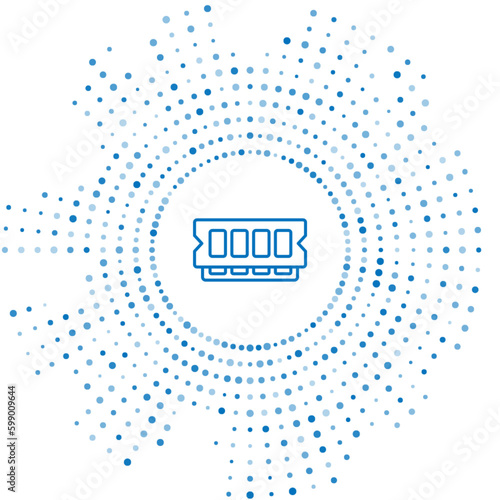 Blue line RAM, random access memory icon isolated on white background. Abstract circle random dots. Vector