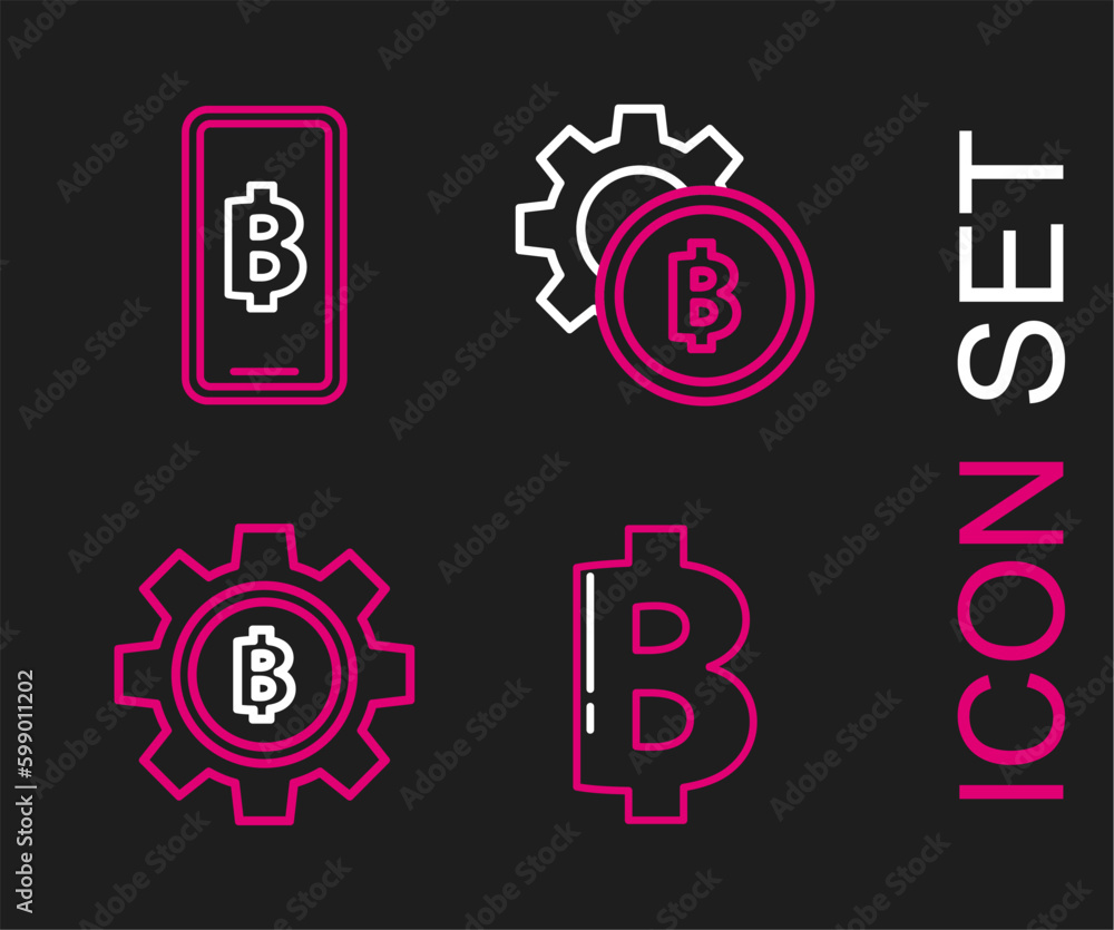 Set line Cryptocurrency coin Bitcoin, and Phone mobile and cryptocurrency icon. Vector Set line Cryptocurrency coin Bitcoin, and Phone mobile and cryptocurrency icon. Vector