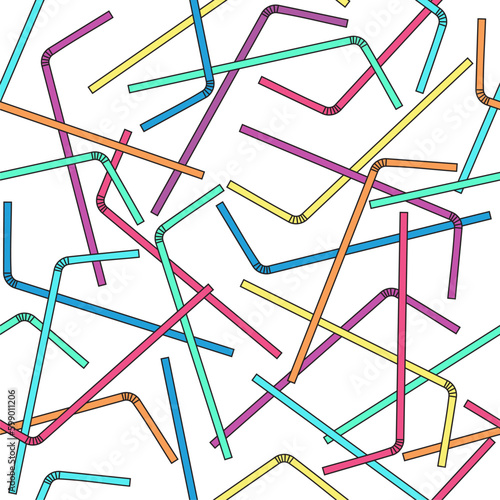 Colorful Striped Drinking Straws Seamless Pattern Isolated on White Background
