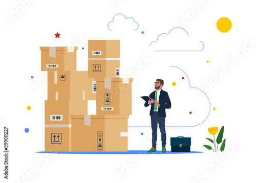 Businessman starting online business checking package before shipping. Checking inventory, QC, quality control to ensure product delivery.