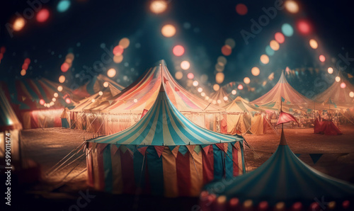 texture of the dome of the circus at night. background with bright lights, garland, fun and holiday. ai generative