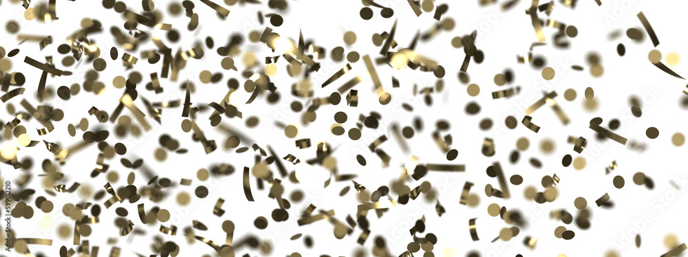 Golden serpentine confetti on transparent background. luxury isolated