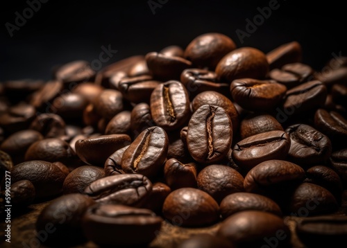 close up shot of coffee beans on a background Generative Ai