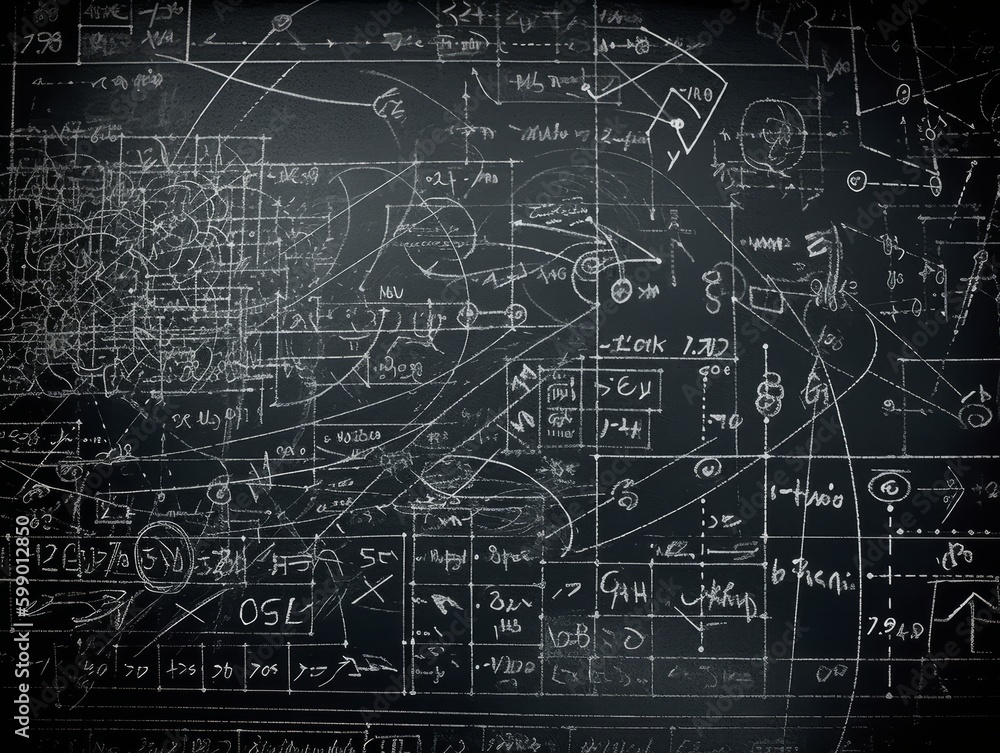 A chalkboard with math equations and diagrams A chalkboard with math equations and diagrams