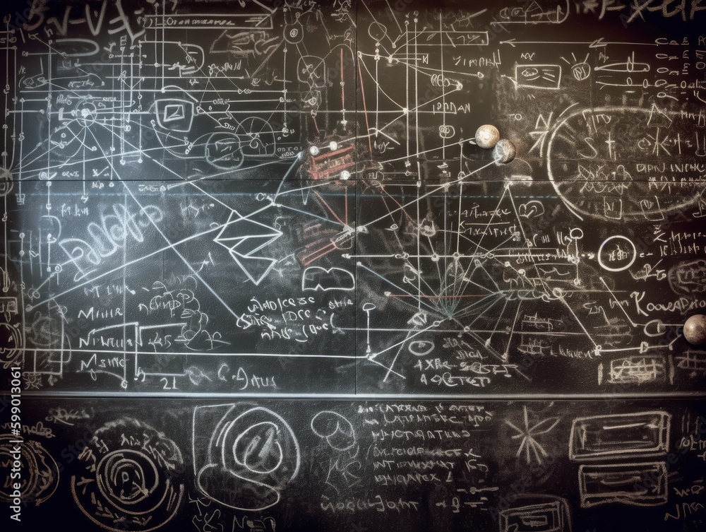 A chalkboard with math equations and diagrams A chalkboard with math equations and diagrams