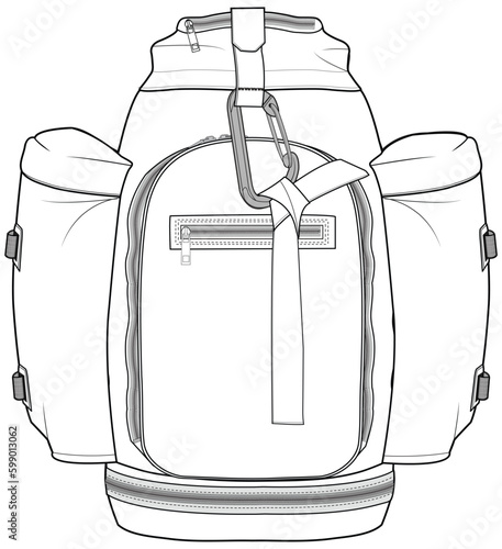 trek bag flat sketch vector illustration technical cad drawing template