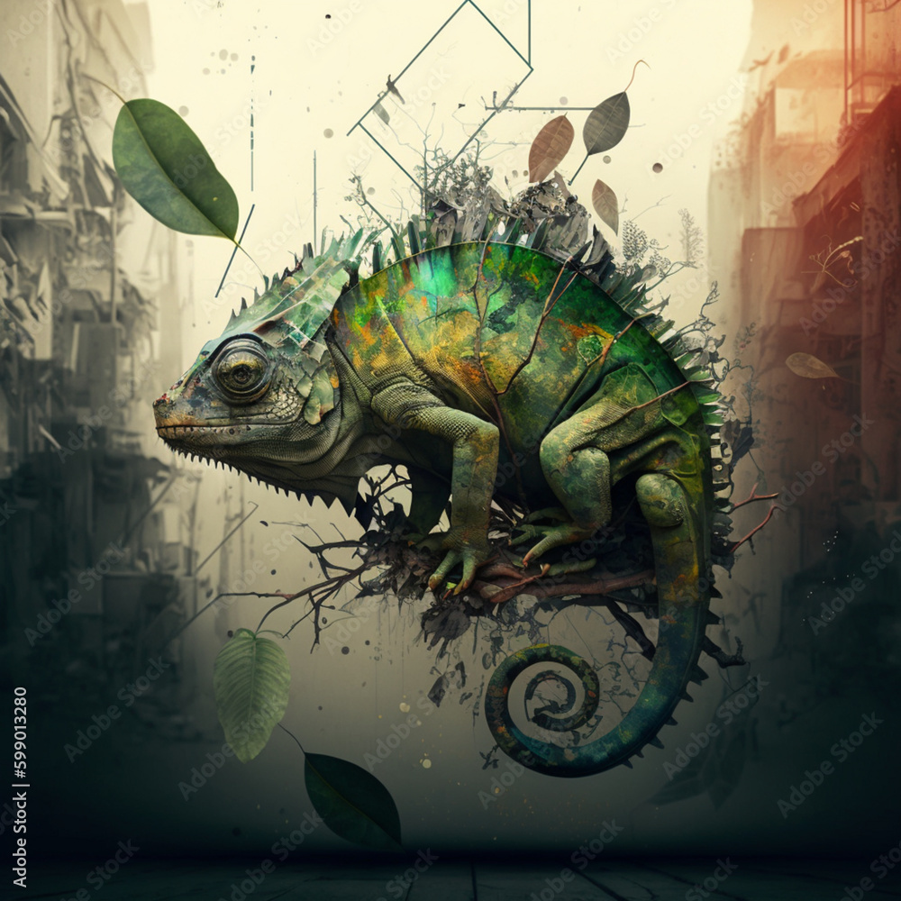 abstract environment including a chameleon symbol. Generative AI. abstract environment including a chameleon symbol. Generative AI.