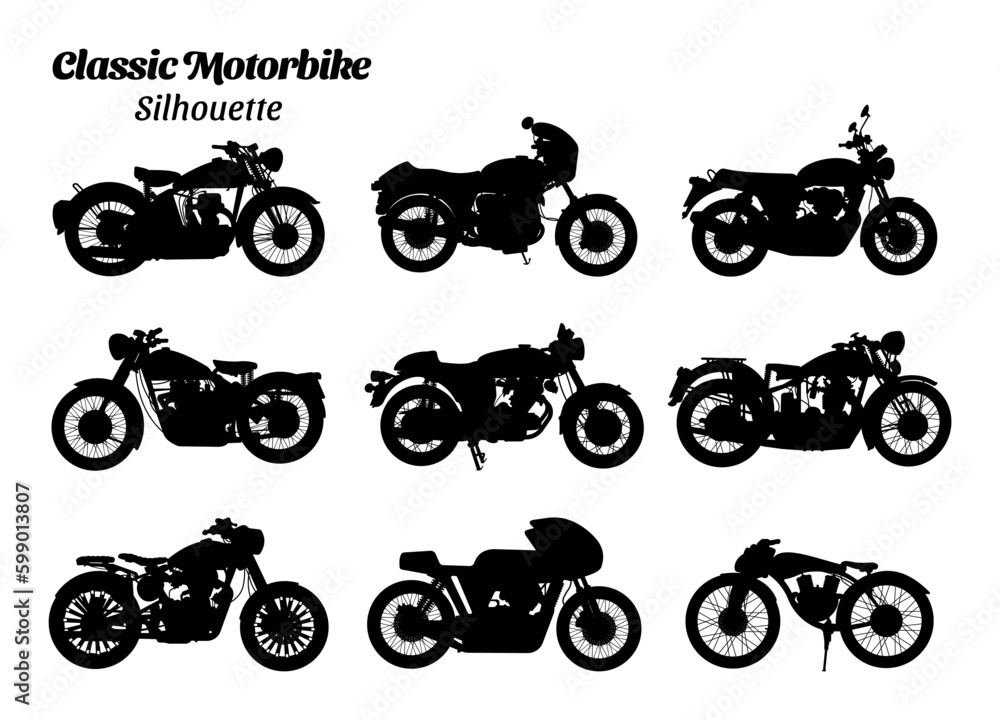 Obraz premium Classic motorbike silhouette vector illustration set