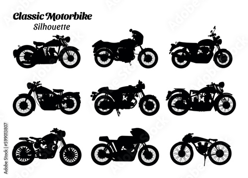 Classic motorbike silhouette vector illustration set