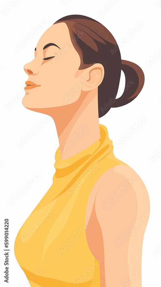 Mulher fazendo exercícios de alongamento do pescoço. Ilustração vetorial plana isolada no fundo branco Mulher fazendo exercícios de alongamento do pescoço. Ilustração vetorial plana isolada no fundo branco