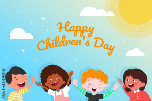 Happy childrens day with boys and girls cartoons design, International celebration theme Vector illustration