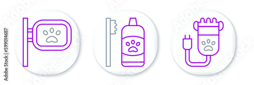 Set line Hair clipper pet, Pet grooming and Dental hygiene for pets icon. Vector
