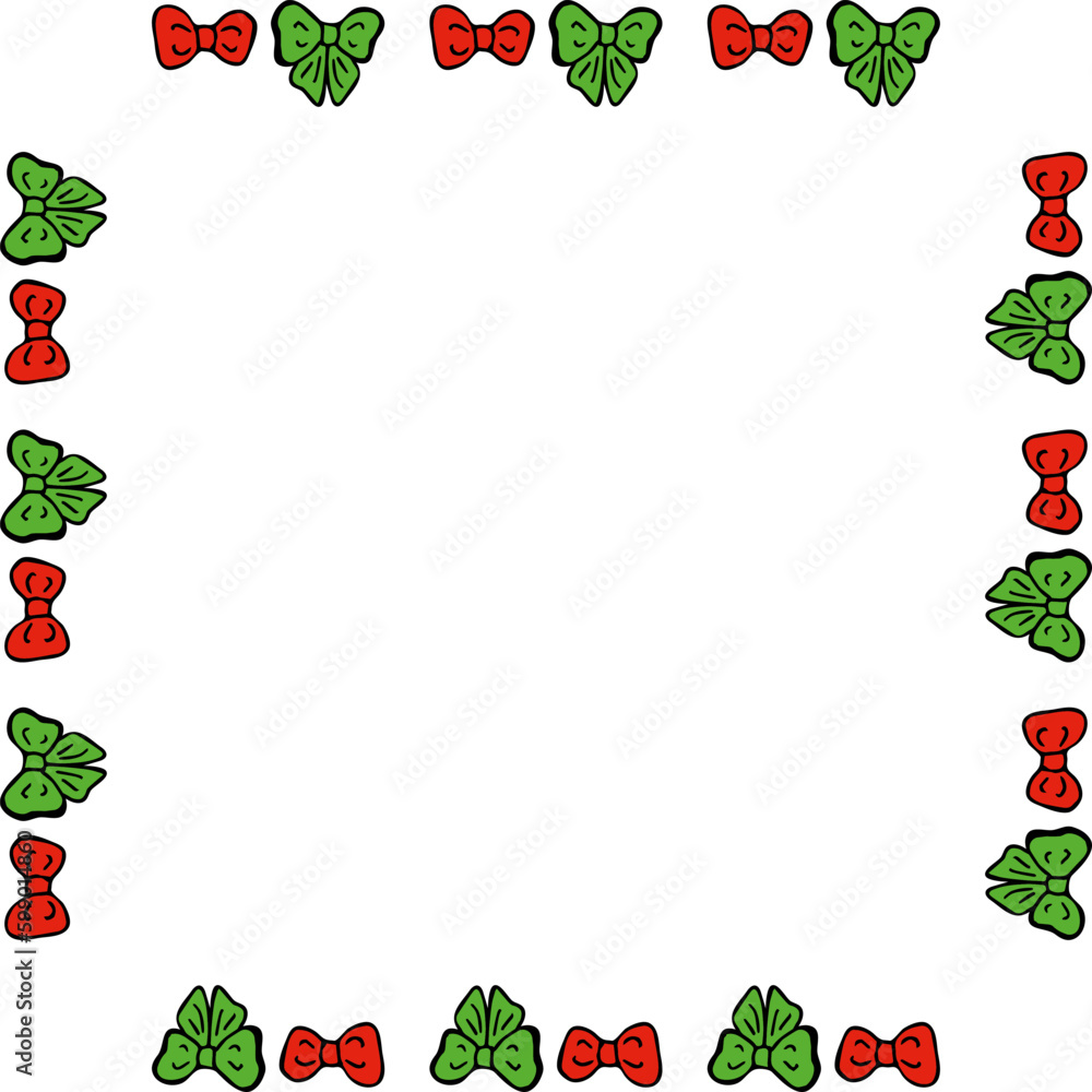 Square frame with with red and green bowknot. Vector image. Square frame with with red and green bowknot. Vector image.