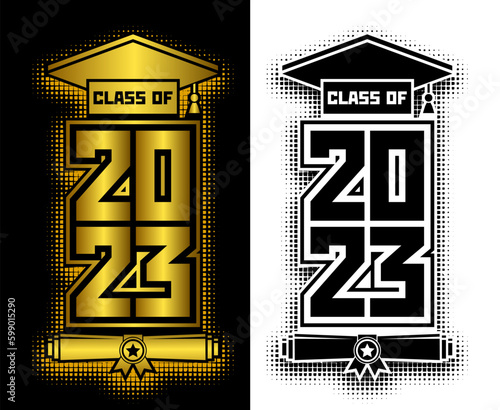 2023 class graduate header. The concept of decorate congratulation for school graduates. Design for t-shirt, flyer, invitation, greeting card. Vector