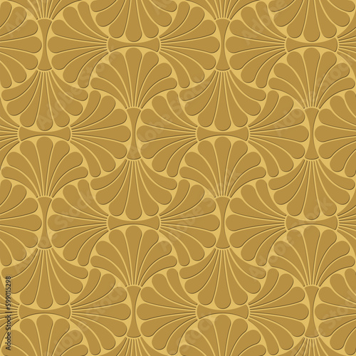 Abstract geometric leaves on a yellow background. Decorative ornamental texture. Art deco nouveau style.