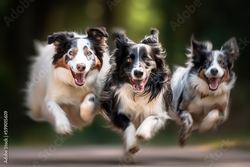 a pack of three canines may be seen dashing across the road. Generative AI photo