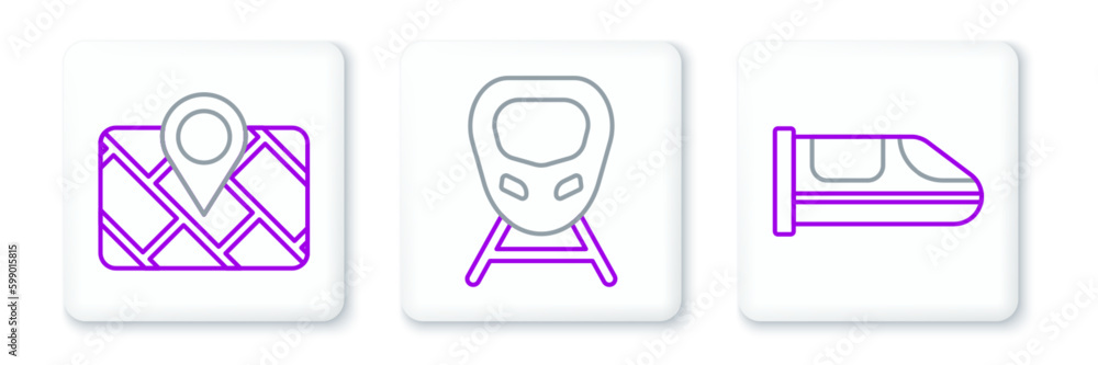Set line High-speed train, Gps device with map and icon. Vector Set line High-speed train, Gps device with map and icon. Vector