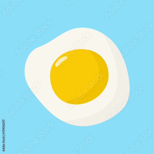 Fried egg isolated on blue background. Vector illustration in a flat style. Fried egg icon.	
