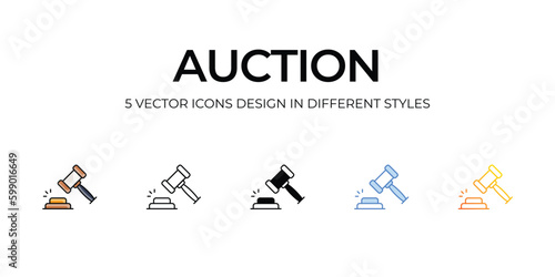 Auction Icon Design in Five style with Editable Stroke. Line, Solid, Flat Line, Duo Tone Color, and Color Gradient Line. Suitable for Web Page, Mobile App, UI, UX and GUI design.