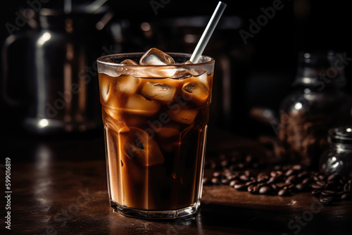 Glass Of Iced Coffee With Straw. Generative AI