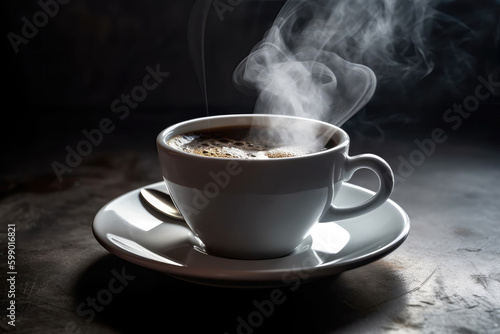 Steaming Cup Of Coffee On Saucer. Generative AI
