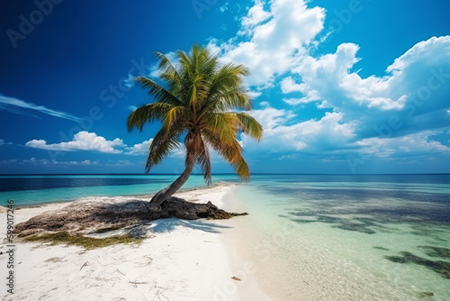 tropical beach with coconut palm tree. Generative Ai