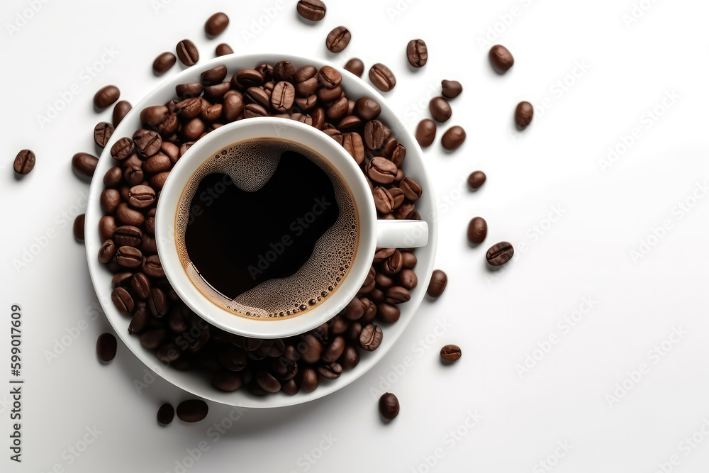 Obraz premium Cup With Coffee On White Background, Top View. Generative AI