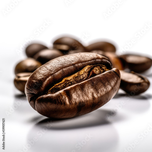 One Coffee Bean On White Background. Generative AI photo