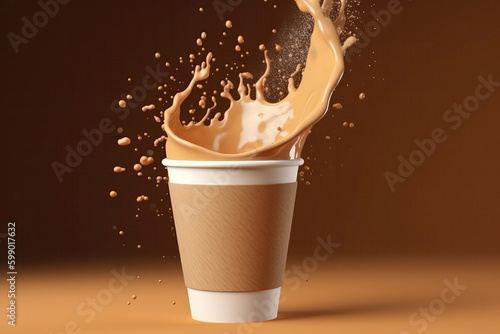 Paper Cup With Coffee In Motion, D Rendering. Generative AI photo