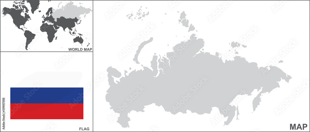 Obraz premium Russia map and flag. vector