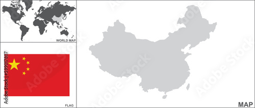 China map and flag. vector