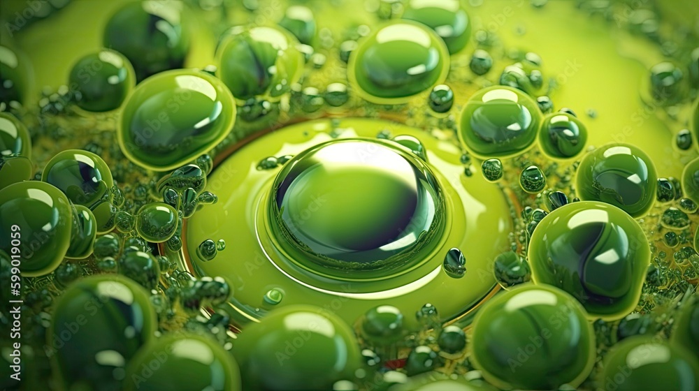 Futuristic Design of Green Bubbles and Light: AI Generated Illustration