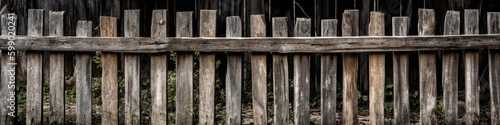 Natural Wooden Fence With Weathered Texture. Panoramic Banner. Generative AI