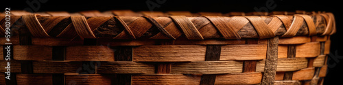 Wooden Basket With Woven Texture. Panoramic Banner. Generative AI