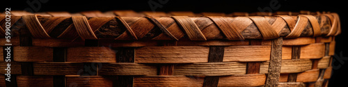 Wooden Basket With Woven Texture. Panoramic Banner. Generative AI photo