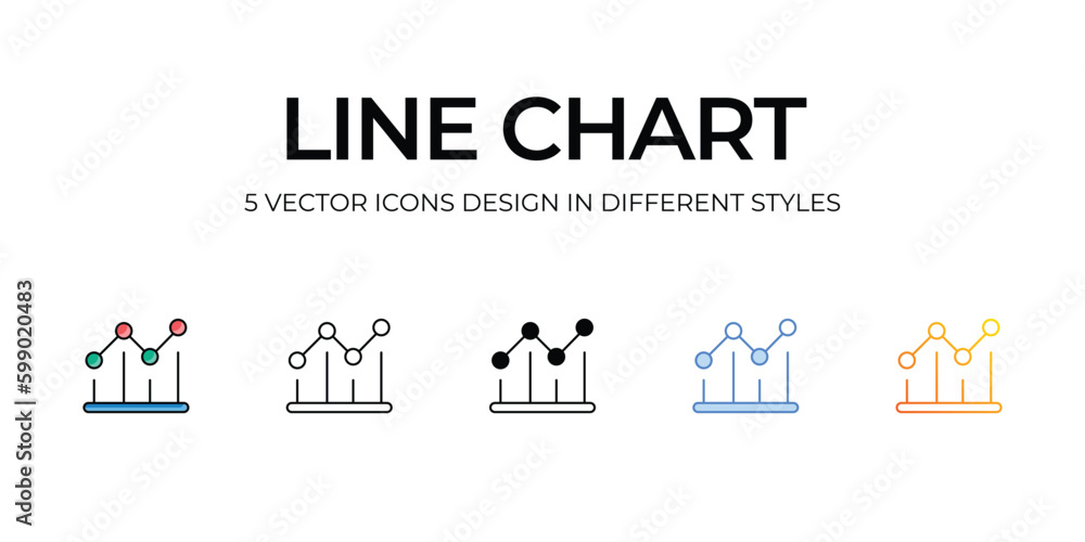 Line Chart Icon Design in Five style with Editable Stroke. Line, Solid, Flat Line, Duo Tone Color, and Color Gradient Line. Suitable for Web Page, Mobile App, UI, UX and GUI design.