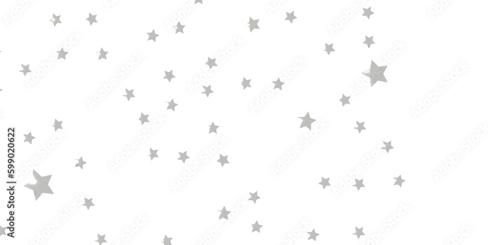 Silver stars confetti rain festive holiday background. Vector silver paper foil stars - png transparent