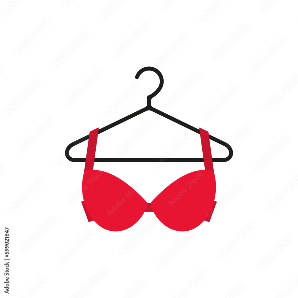 Red bra is on hanger icon. Vector illustration. Red bra is on hanger icon. Vector illustration.
