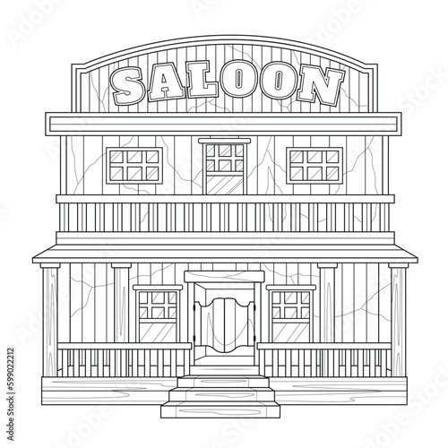 Saloon. Wild West.Coloring book antistress for children and adults. Illustration isolated on white background.Zen-tangle style. Hand draw