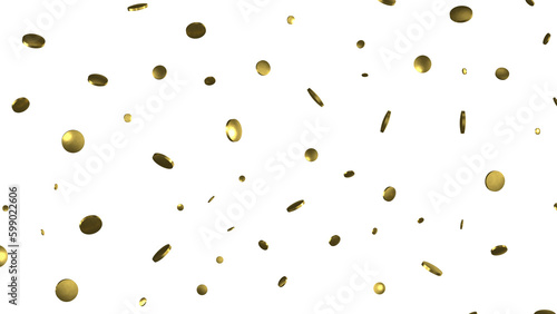 Golden confetti falling down isolated on transparent background.