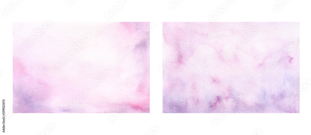 A set of watercolor, texture with gradient and blur, abstract, pink-lilac backgrounds. Drawn by hand with paints on paper. For wedding invitation, decoration and design with place for text.
