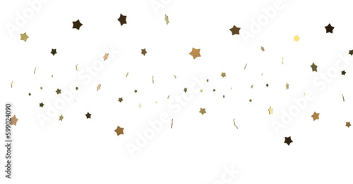 XMAS Stars - Banner with golden decoration. Festive border with falling glitter dust and stars.   PNG transparent 