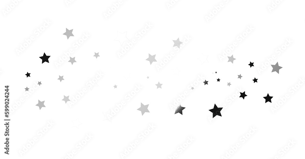 Obraz premium Silver star of confetti. Falling stars on a white background. Illustration of flying shiny stars. - png transparent