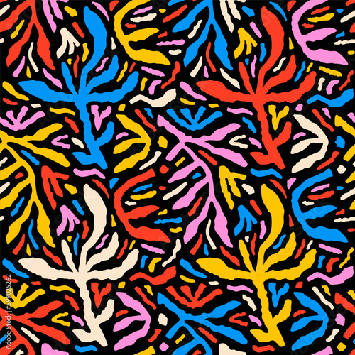 Abstract hand drawn backgrounds with floral shapes. Colorful bright freehand seamless pattern. Backdrop for textile prints, wallpapers, decorative wrapping paper, package. EPS 10 vector illustration