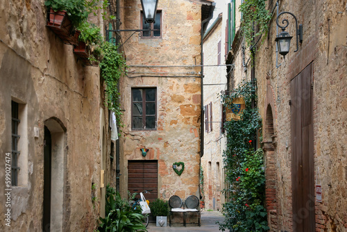 A tiny and picturesque small street in town of Pienza  Italy