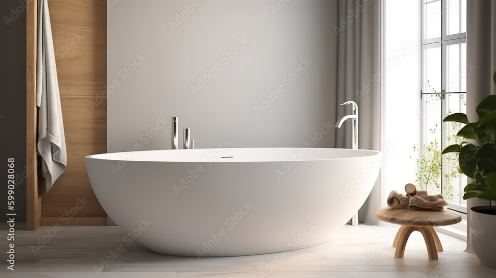 Poster mockup in white cozy bathroom interior background. Generative Ai Poster mockup in white cozy bathroom interior background. Generative Ai