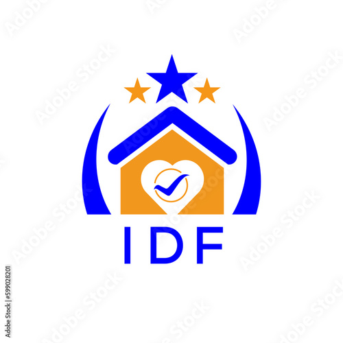 IDF House logo Letter logo and star icon. Blue vector image on white background. KJG house Monogram home logo picture design and best business icon. 
