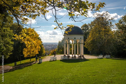 Monopteros temple at Neroberg in the German City of Wiesbaden with incidental people
