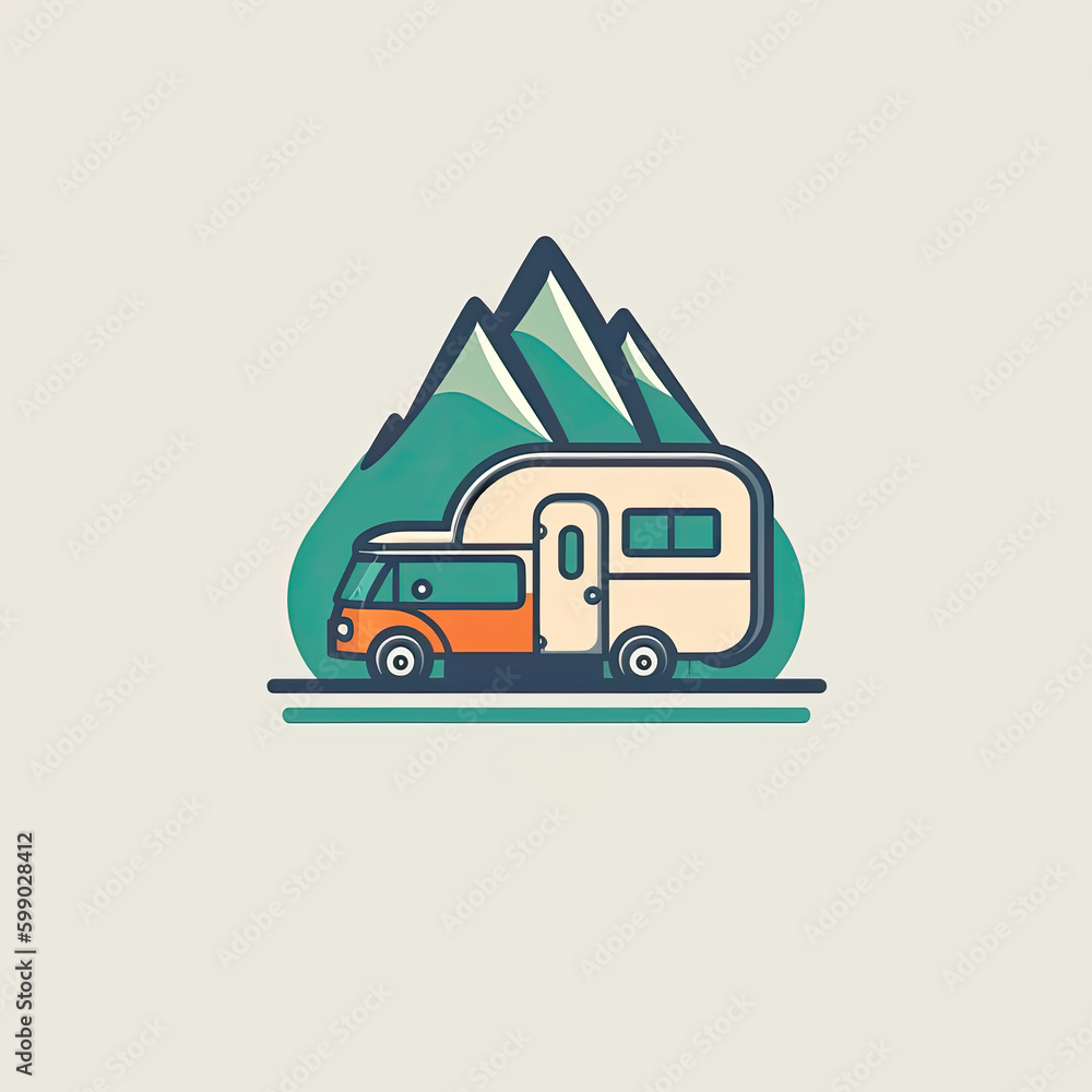 Road trip emblem with RV recreational vehicle