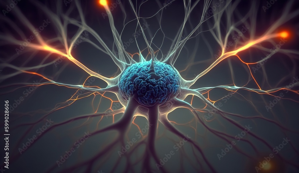 Cool Neuron Generative AI, Conceptual illustration of neuron cells with glowing ...